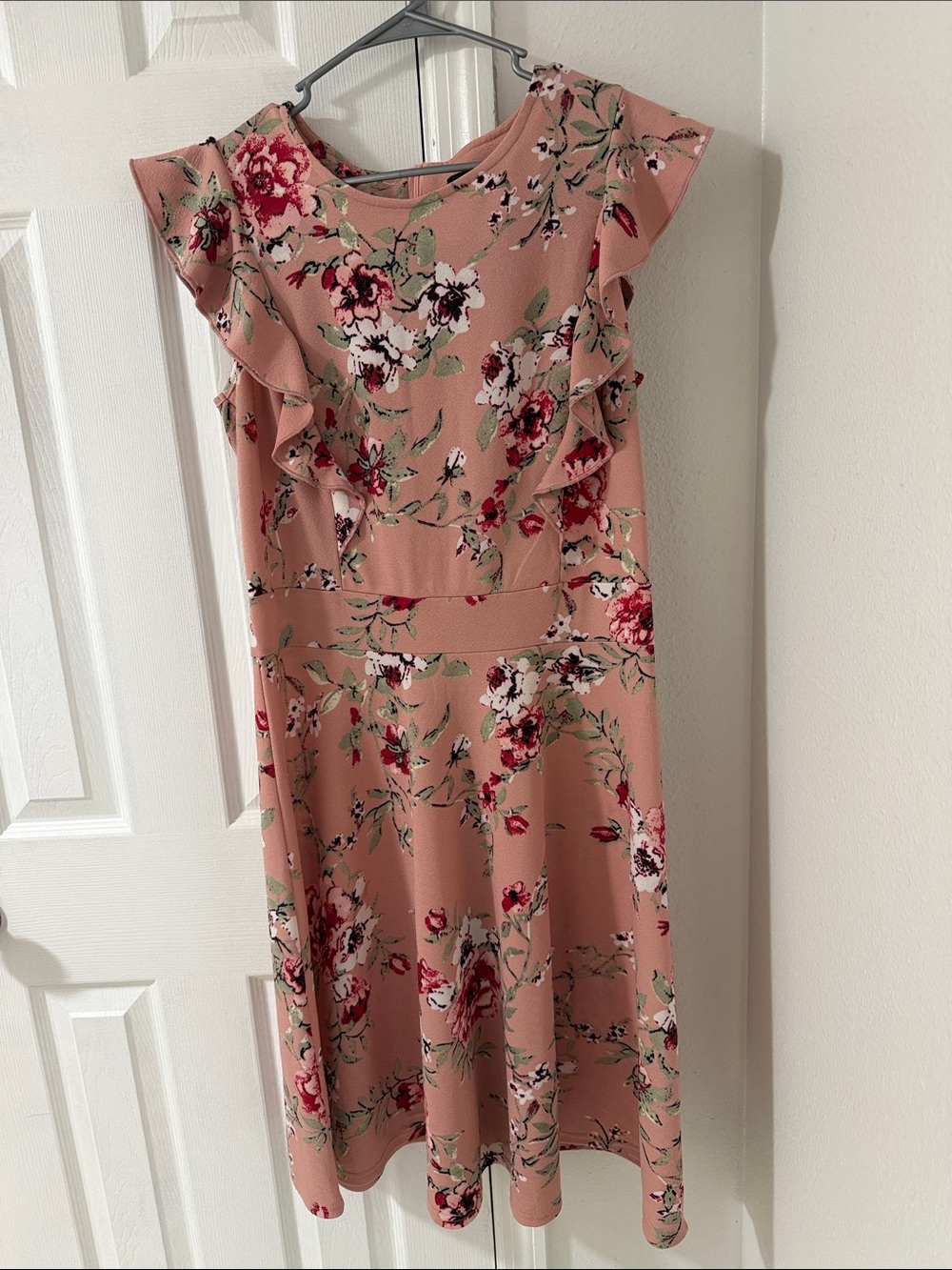 Floral Ruffle Midi Dress in Dusty Pink